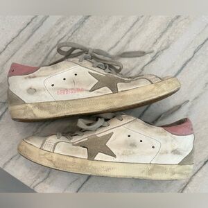 Golden Goose  White and Pink Sneakers with Gray Star